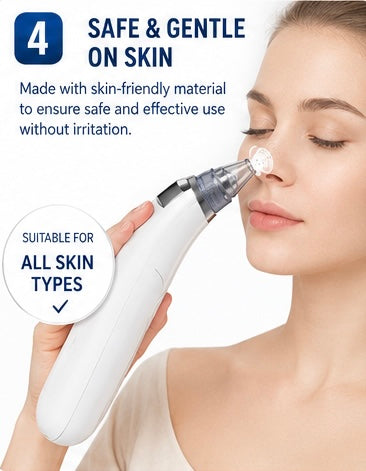 Electric Blackhead Remover Vacuum – USB Rechargeable Pore Cleaner with 5 Suction Heads & 3 Suction Levels