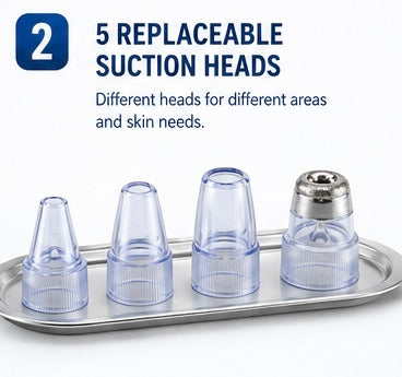 Electric Blackhead Remover Vacuum – USB Rechargeable Pore Cleaner with 5 Suction Heads & 3 Suction Levels