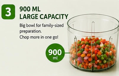 900ML Manual Push Vegetable Chopper – Hand Food Chopper with Stainless Steel Blades for Fruits, Vegetables & Nuts