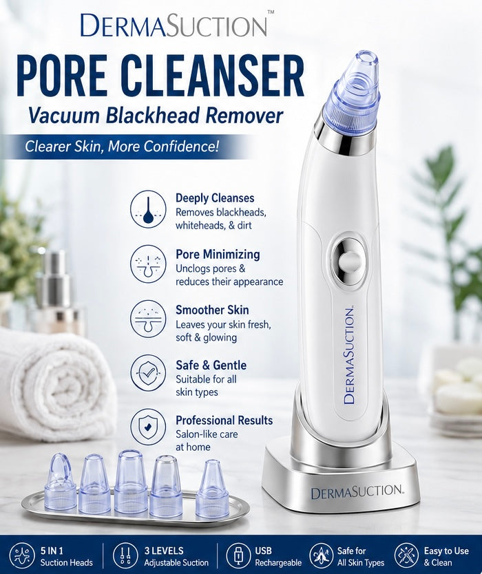 Electric Blackhead Remover Vacuum – USB Rechargeable Pore Cleaner with 5 Suction Heads & 3 Suction Levels