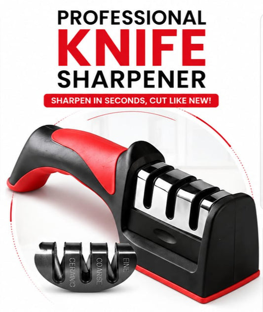Professional 3-Stage Knife Sharpener | Manual Kitchen Knife Sharpening Tool with Ergonomic Handle