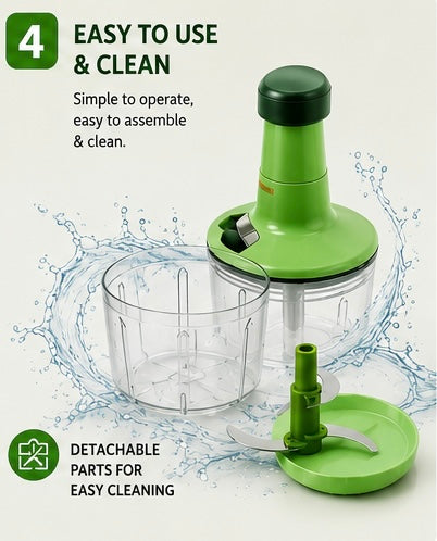 900ML Manual Push Vegetable Chopper – Hand Food Chopper with Stainless Steel Blades for Fruits, Vegetables & Nuts