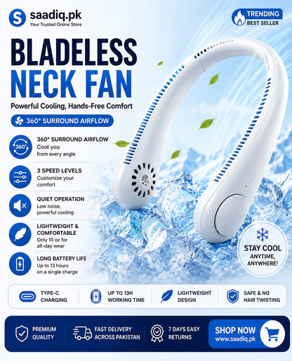 vaneless Hanging Neck Fan | portable rechargeable fan bladeless neck fan (random color)