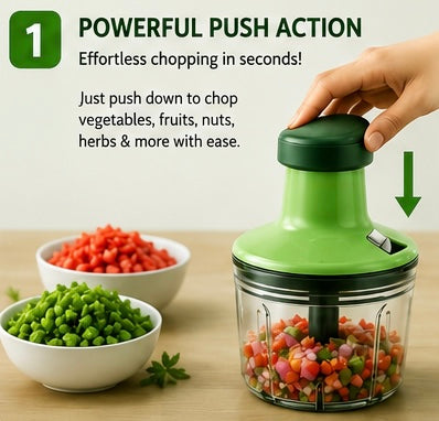 900ML Manual Push Vegetable Chopper – Hand Food Chopper with Stainless Steel Blades for Fruits, Vegetables & Nuts
