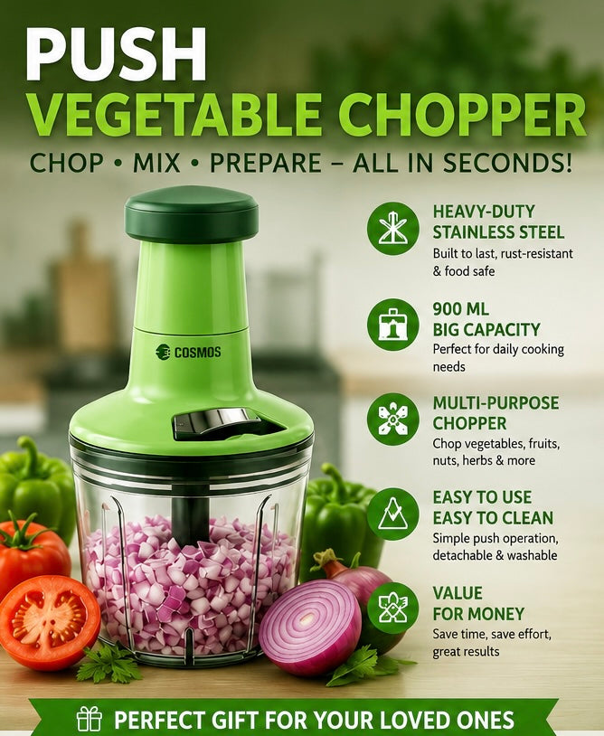 900ML Manual Push Vegetable Chopper – Hand Food Chopper with Stainless Steel Blades for Fruits, Vegetables & Nuts